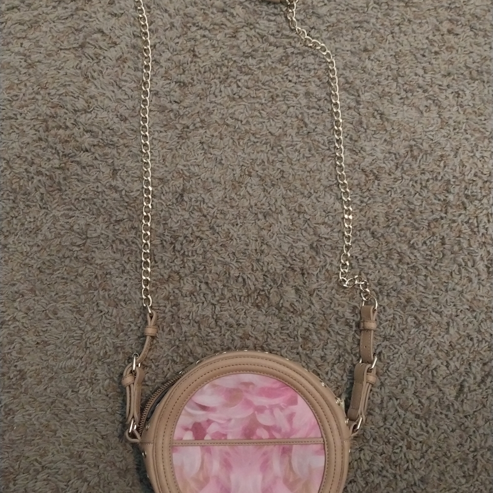 Snob Essentials Round Pink and Tan Crossbody Bag